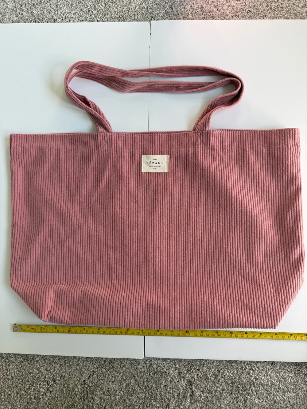 Sézane Paris Large Pink Corduroy Shopper Tote Bag